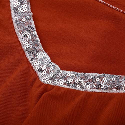 VEMOW Camisetas Moda Mujer Casual Lentejuelas de Manga Corta con Cuello en v Tops Blusa Casual Camiseta(Rojo,S)