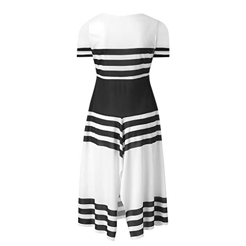 VEMOW Faldas de Las Mujeres Las Mujeres Vestido Blusas de la Manga de la Raya Vestido Ocasional Las Mujeres Cuello Redondo Vestido Midi Vestidos de Fiesta(Blanco,XL)