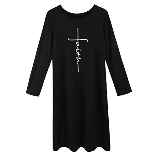 Vestido básico Recto de algodón con Estampado de la fe de Manga Larga para Mujer