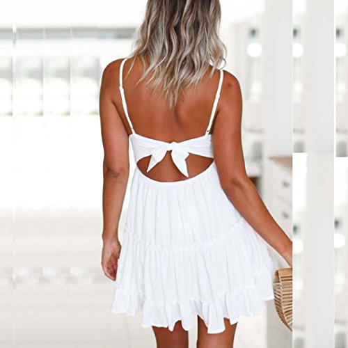 Vestido de Mujer, Dragon868 2020 Mujeres Adolescentes niñas Verano Backless Mini Vestido Blanco Playa Vestidos (S, Blanco)