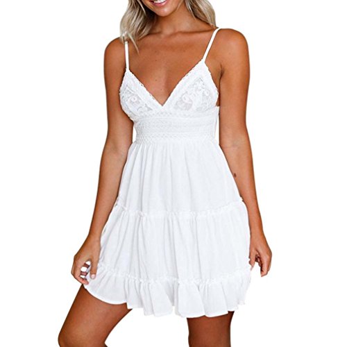 Vestido de Mujer, Dragon868 2020 Mujeres Adolescentes niñas Verano Backless Mini Vestido Blanco Playa Vestidos (S, Blanco)