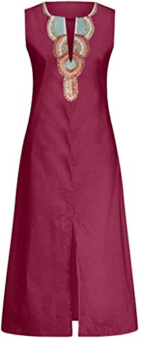 Vestido De Verano Caftán Largo Lino Ranura con Vestidos Tamaños Cómodos De Playa De Mujer E Es Sin Mangas E E De Mujer del Vestido Ibiza Hippie V Escote (Color : Wein Rot, One Size : S)