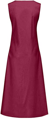 Vestido De Verano Caftán Largo Lino Ranura con Vestidos Tamaños Cómodos De Playa De Mujer E Es Sin Mangas E E De Mujer del Vestido Ibiza Hippie V Escote (Color : Wein Rot, One Size : S)