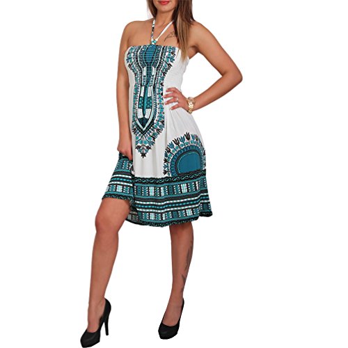 Vestido de verano para mujer, con perlas de madera, para la playa, vestido de paño, estilo azteca 33 azul petróleo. 36-40