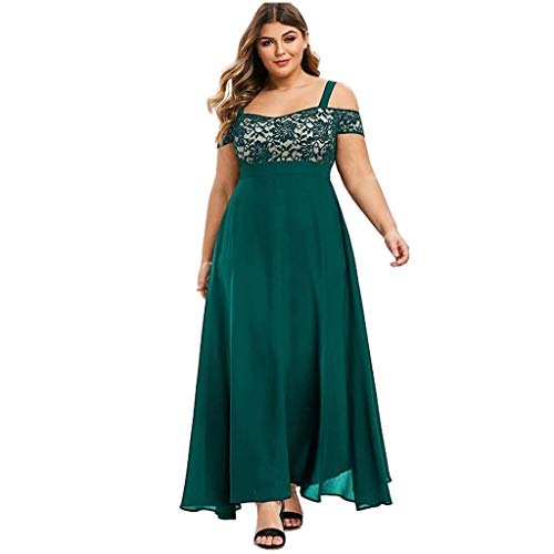 Vestido Largo de Fiesta con Hombros Descubiertos y Hombros Descubiertos de RooLy Women Plus Size(Verde,XXXL)