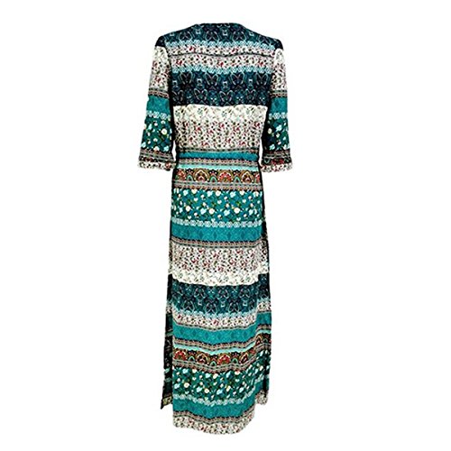 Vestido largo floral de mujer Butterme Vintage con cuello en v. Bohemia Boho Side. Vestido con cuello alto Manga larga. Maxi Vestido para playa verde verde medium