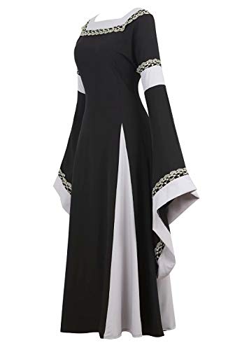 Vestido Medieval Renacimiento Mujer Vintage Victoriano gotico con Manga Larga de Llamarada Disfraz Princesa Negro M