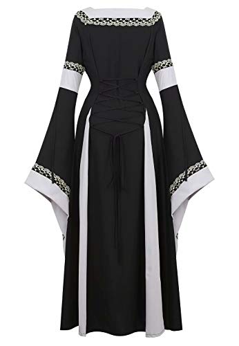 Vestido Medieval Renacimiento Mujer Vintage Victoriano gotico con Manga Larga de Llamarada Disfraz Princesa Negro M