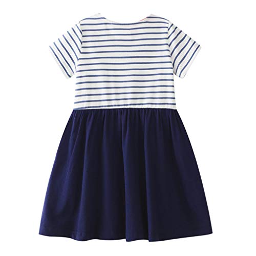 Vestido para niña de algodón, manga corta/larga, informal, estampado informal, 1-7 años azul 2-3 Años