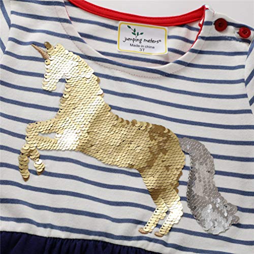 Vestido para niña de algodón, manga corta/larga, informal, estampado informal, 1-7 años azul 2-3 Años