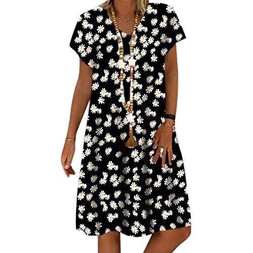 Vestidos casuales para mujer de verano 2020 con costuras sueltas de color a rayas y puntos, para el ocio, con cuello en V -  -  Large