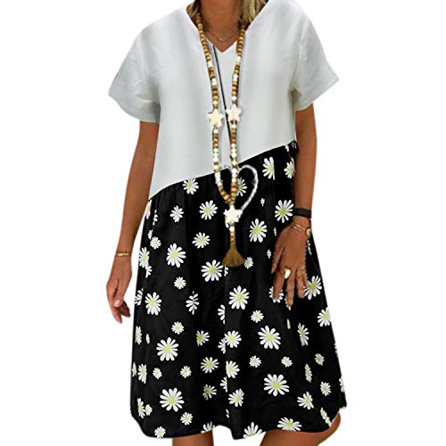 Vestidos casuales para mujer de verano 2020 con costuras sueltas de color a rayas y puntos, para el ocio, con cuello en V -  -  Large