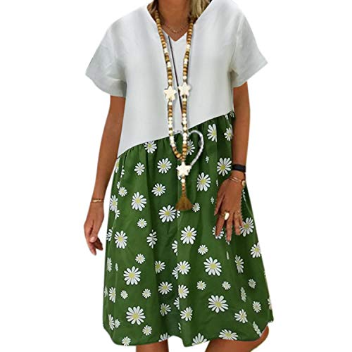 Vestidos casuales para mujer de verano 2020 con costuras sueltas de color a rayas y puntos, para el ocio, con cuello en V -  -  Large