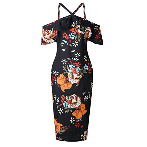 Vestidos de Mujer, ASHOP Vestido Verano 2018 Sin Mangas Casual Ajustados T-Shirt Vestido Coctel Fiesta Largo Dress Estampado Floral Boho Playa Falda Elegantes en Oferta Baratos (S, Negro)