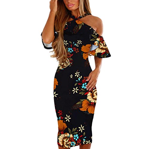 Vestidos de Mujer, ASHOP Vestido Verano 2018 Sin Mangas Casual Ajustados T-Shirt Vestido Coctel Fiesta Largo Dress Estampado Floral Boho Playa Falda Elegantes en Oferta Baratos (S, Negro)