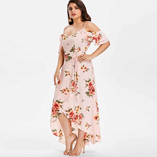 Vestidos de Mujer, ASHOP Vestido Verano 2019 Hombro frío Casual Ajustados T-Shirt Vestido Coctel Fiesta Largo Dress Estampado de Flores Playa Falda Elegantes en Oferta Baratos (XXXXL, Rosado)