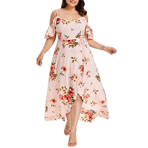 Vestidos de Mujer, ASHOP Vestido Verano 2019 Hombro frío Casual Ajustados T-Shirt Vestido Coctel Fiesta Largo Dress Estampado de Flores Playa Falda Elegantes en Oferta Baratos (XXXXL, Rosado)