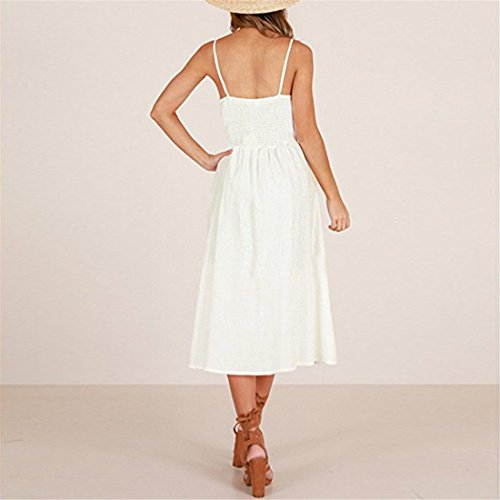Vestidos de Mujer Summer Floral Bohemia Correa de Espagueti Abotonado Vestido Midi Swing con Bolsillos 27 Color