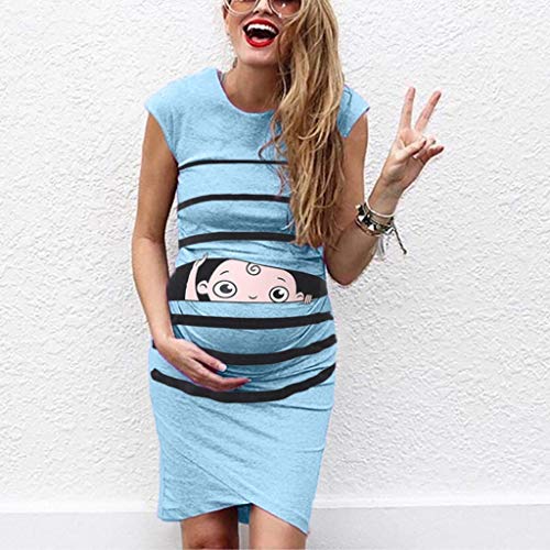 Vestidos sin Mangas de Mujer Ropa premamá Vestido de Maternidad Moda Estampado Baby Falda Larga Mujeres Embarazadas Suelto Casuales Woman Dress Verano MMUEJRY