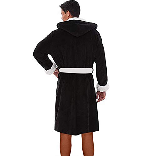 VJGOAL Albornoz con Capucha para Hombre Pijama de Invierno Túnica Alargada Talla Grande Pijama Casual Suave de Manga Larga Ropa de Dormir(L,Negro1)