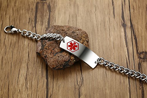 VNOX Acero Inoxidable Alerta Medica Caduceo Personalizado Etiqueta de Identificacion Referencia Pulsera para Hombres Mujeres,Grabado Libre