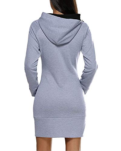 VONDA Mujer Sudaderas con Capucha Jersey Otoño Invierno Vestidos de Sudadera Talla Grande Sólido Hoodie Manga Larga Chaqueta A-Gris Claro M