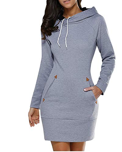 VONDA Mujer Sudaderas con Capucha Jersey Otoño Invierno Vestidos de Sudadera Talla Grande Sólido Hoodie Manga Larga Chaqueta A-Gris Claro M