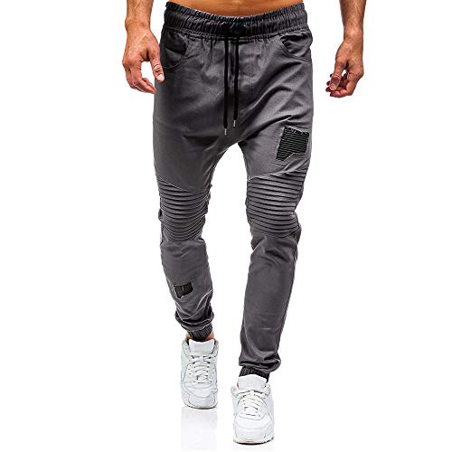 VPASS Pantalones para Hombre,Cintura Ajustable por Cordón y Bolsillos Pantalones Moda Pop Casuales Chándal de Hombres Jogging Pants Trend Largo Pantalones