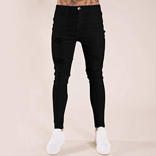 VPASS Pantalones Vaqueros para Hombre, Pantalones Casuales Moda Jeans Rotos Trend Largo Pantalones Pants Skinny Pantalon Fitness Jeans Slim Fit Largos Pantalones Ropa de Hombre