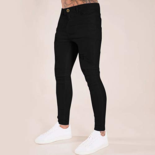 VPASS Pantalones Vaqueros para Hombre, Pantalones Casuales Moda Jeans Rotos Trend Largo Pantalones Pants Skinny Pantalon Fitness Jeans Slim Fit Largos Pantalones Ropa de Hombre