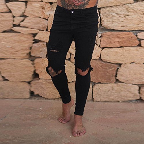 VPASS Pantalones Vaqueros para Hombre,Pantalones Casuales Moda Jeans Rotos Trend Largo Pantalones Pants Skinny Pantalon Fitness Jeans Largos Pantalones Ropa de Hombre