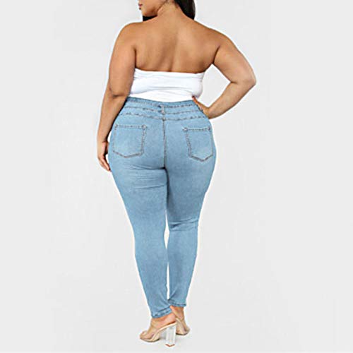 WAEKQIANG Pantalones Vaqueros De Talla Grande para Mujer Pantalones Vaqueros De Cintura Alta Negros Y Azules Moda Casual Pantalones LáPiz De Mezclilla Ajustados L-5xl