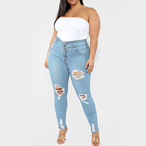 WAEKQIANG Pantalones Vaqueros De Talla Grande para Mujer Pantalones Vaqueros De Cintura Alta Negros Y Azules Moda Casual Pantalones LáPiz De Mezclilla Ajustados L-5xl