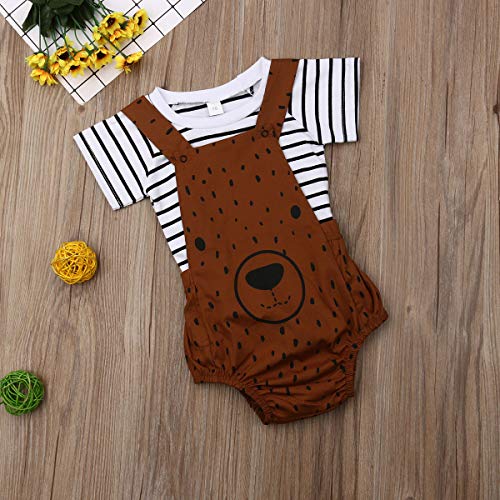 WangsCanis Conjunto de ropa de bebé unisex de 2 piezas, camiseta de manga larga a rayas + pelele con estampado de oso, 0 – 3 años Orso Marrone 0-6 Meses