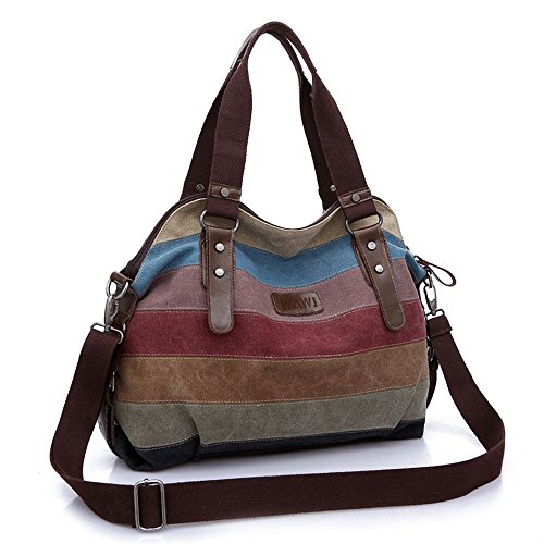 WAWJ Multicolor rayas la lona de los totalizadores del bolso de las mujeres Hobos y bolsos de hombro