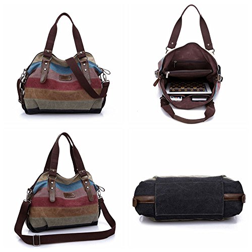 WAWJ Multicolor rayas la lona de los totalizadores del bolso de las mujeres Hobos y bolsos de hombro