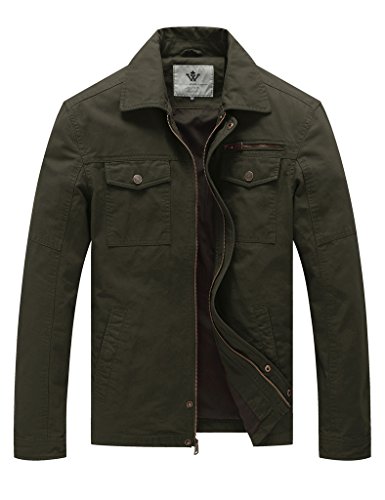 WenVen Chaqueta Clásica al Aire Libre Chaqueta Cuello Solapa Sahariana Cazadora Ligera Entretiempo Chaqueta Otoño Militar Hombres Verde Militar Large