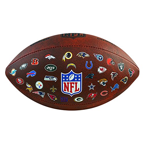 Wilson WTF1758XBNF32 Pelota de fútbol Americano JR Throwback 32 Team Logo con los Logos de la NFL, para niños y Adolescentes, Marrón, Talla Única