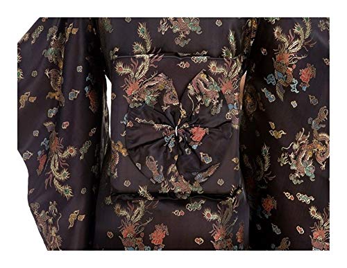 Without logo ZCPCS Vestido de Noche Negro japonés Tradicional de Las Mujeres de Seda del Kimono con Vintage del Funcionamiento del Traje de la Danza del Vestido de Cosplay Un tamaño