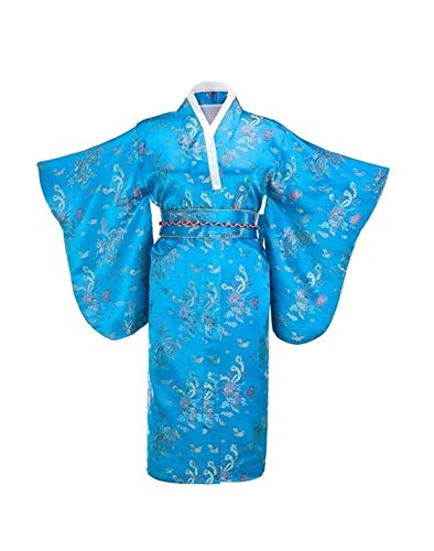 Without logo ZCPCS Vestido de Noche Negro japonés Tradicional de Las Mujeres de Seda del Kimono con Vintage del Funcionamiento del Traje de la Danza del Vestido de Cosplay Un tamaño