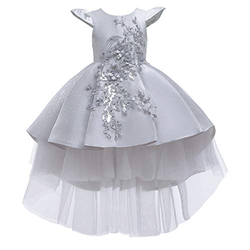 WOCINL Vestidos de tul para bodas, princesas altas y bajas, con cuentas para fiesta de cumpleaños, fiesta de noche, baile de baile - gris - 4-5 años