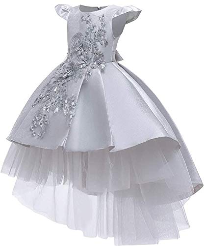 WOCINL Vestidos de tul para bodas, princesas altas y bajas, con cuentas para fiesta de cumpleaños, fiesta de noche, baile de baile - gris - 4-5 años