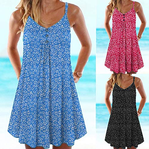 Writtian Mujeres Vestido Verano Casual Vestido con Sin Mangas Cuello Redondo Mini Vestidos Plisados Playa Camisón