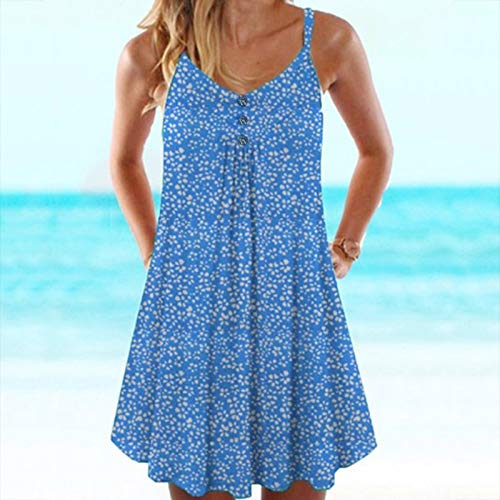 Writtian Mujeres Vestido Verano Casual Vestido con Sin Mangas Cuello Redondo Mini Vestidos Plisados Playa Camisón