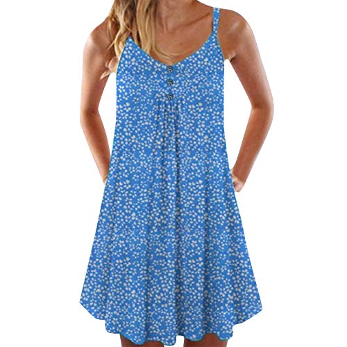 Writtian Mujeres Vestido Verano Casual Vestido con Sin Mangas Cuello Redondo Mini Vestidos Plisados Playa Camisón