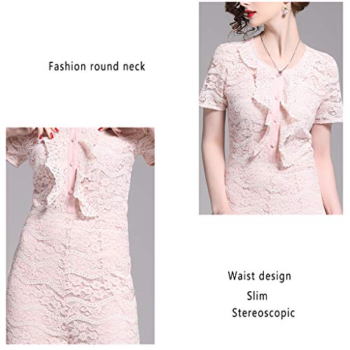 WYGH Mono Encaje para Mujeres Manga Corta y Cuello Redondo Mamelucos en General Elegantes Pantalones Largos y Delgados Idea para el Club de cócteles, Citas en la Noche de Bodas,Pink-M