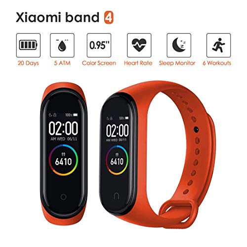Xiaomi Mi Band 4 Pulsera de Actividad,Monitores de Actividad,Pantalla Pulsómetro Fitness Tracker, Smartwatch con 0.95''Pantalla AMOLED a Color ,con ios y Android, Naranja( Versión Global)