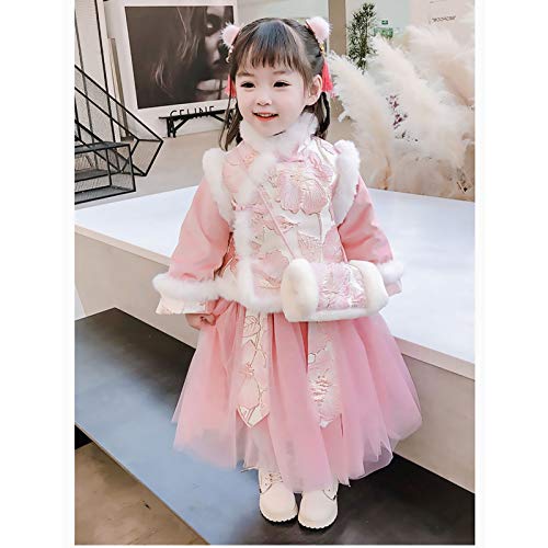XYW Baby Girl Hanfu - Traje Tang Traje Retro Ropa de Año Nuevo Espesado Estilo Chino Ropa de Invierno Muchacha Traje para niños (Color : Pink, Size : #90)