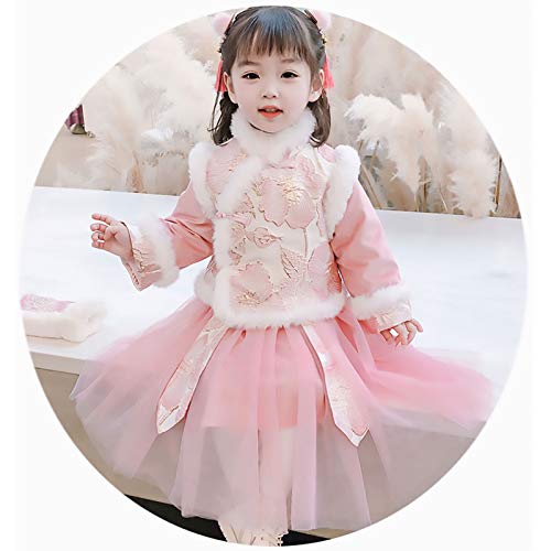 XYW Baby Girl Hanfu - Traje Tang Traje Retro Ropa de Año Nuevo Espesado Estilo Chino Ropa de Invierno Muchacha Traje para niños (Color : Pink, Size : #90)