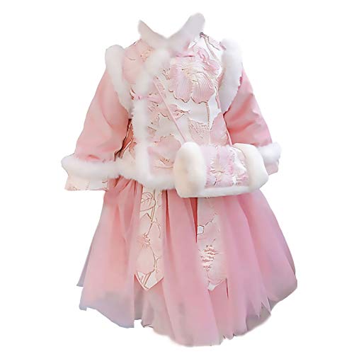 XYW Baby Girl Hanfu - Traje Tang Traje Retro Ropa de Año Nuevo Espesado Estilo Chino Ropa de Invierno Muchacha Traje para niños (Color : Pink, Size : #90)